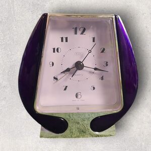 TOZAJ VINTAGE PURPLE RETRO QUARTZ ALARM CLOCK BATTERY GOLD NON WORKING